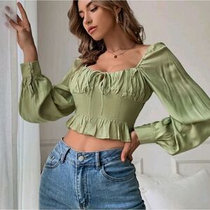 Shirred Back Crop Peplum